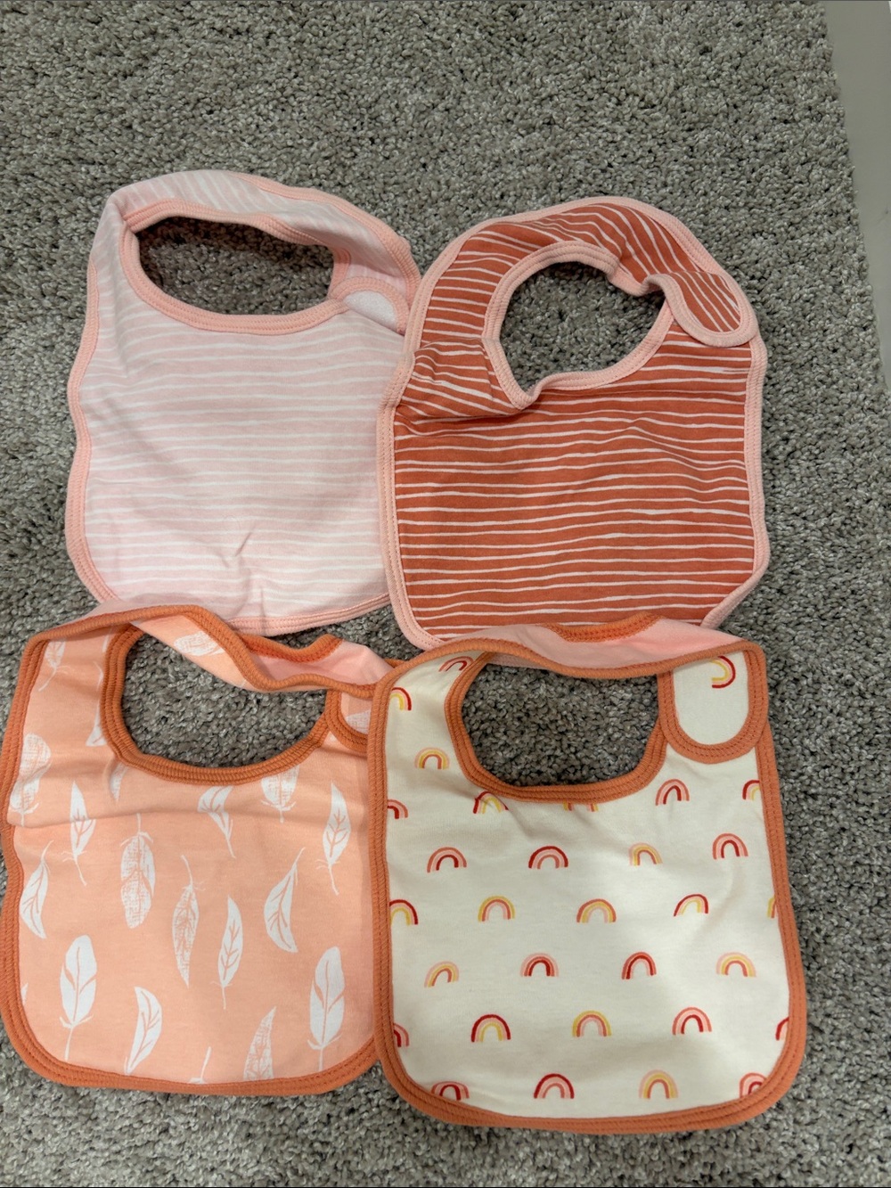 cloud island Baby Bibs 4-Pack Pink Rainbow Feathers